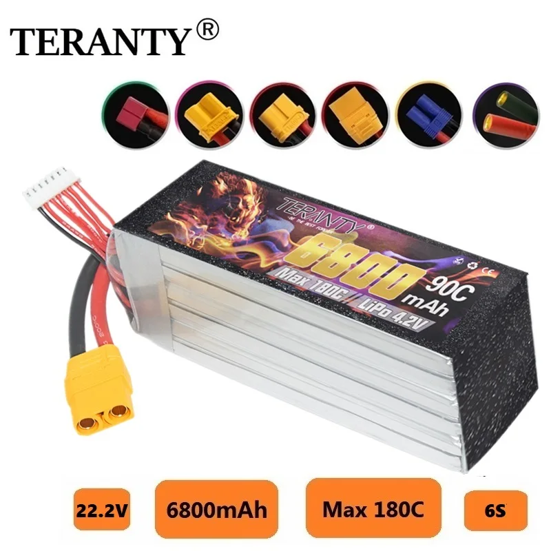 

TERANTY 6S 6800mAh 22.2V 90C/180C Lipo Battery For RC Helicopter Quadcopter FPV Racing Drone Parts With XT60/XT90 Plug