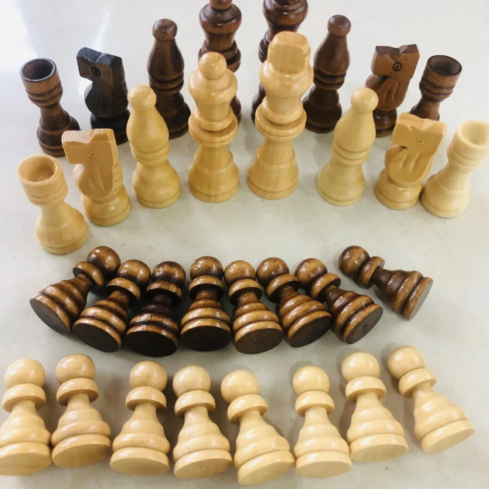 16Pcs Wooden Chess Pieces Set 64mm King International Chessmen Classic Board Game Collection Strategy Game Accessories