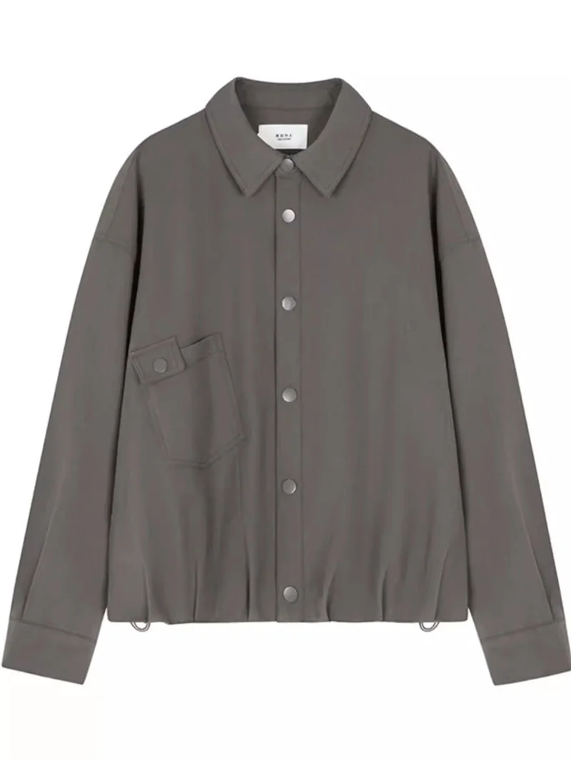 Flip Collar Workwear Style Pleated Jacket 2024 Autumn New Loose Casual Design Slim and Versatile Women's Jacket Solid Color for