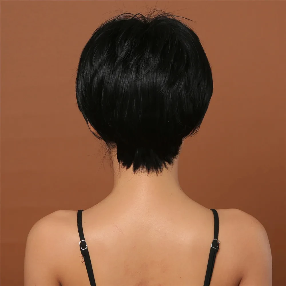 검은색 짧은 머리 합성 가발, 빅 웨이브 가발, 할로윈 코스프레 롤플레잉, 데일리 웨어, 고온 실크 가발캡