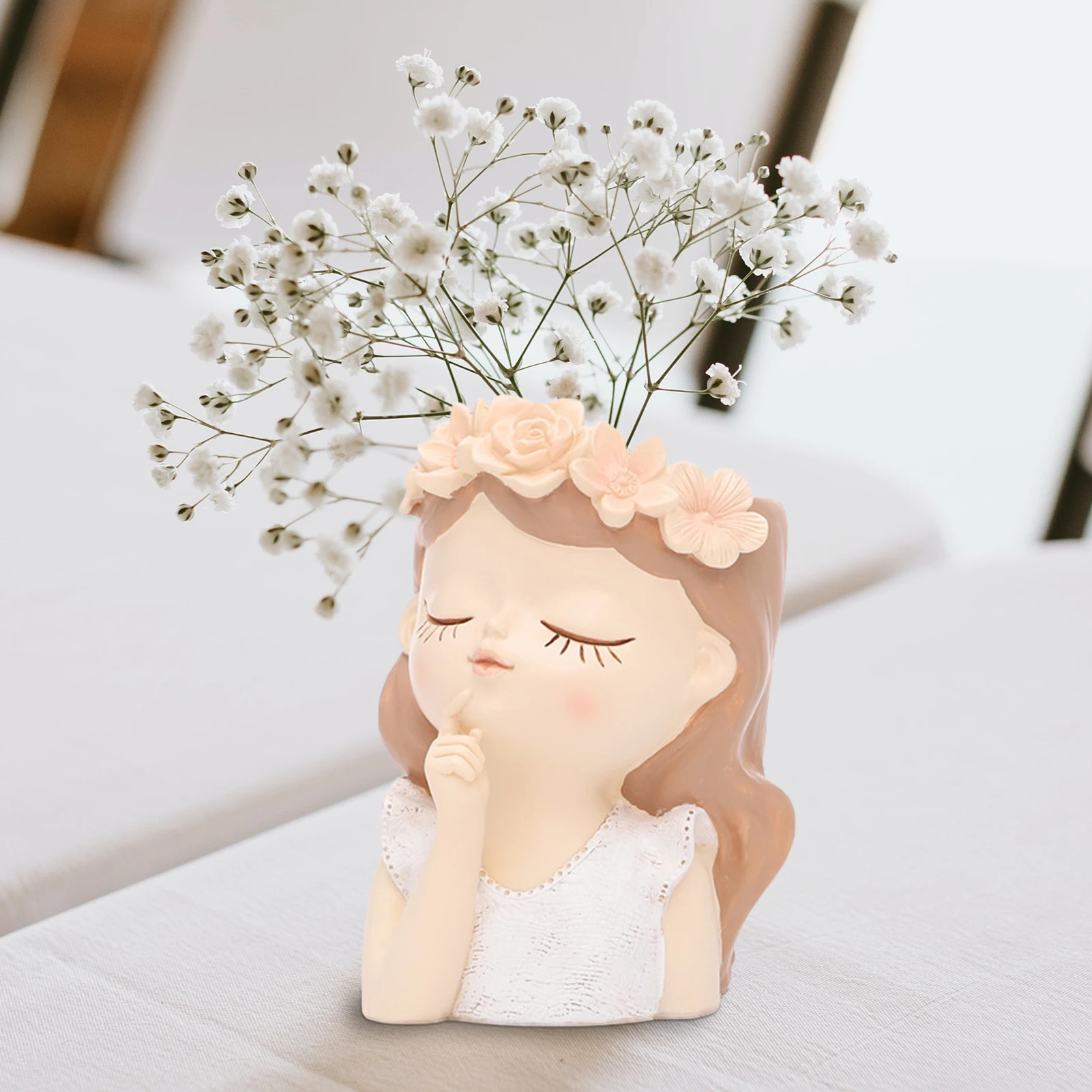 Yardwe Pot De Fleurs Humain Tête De Fille Pour Succulentes Et Plantes Intérieur Décoration De Bureau Élégante Avec Drainage Pour Amateurs De Jardinage