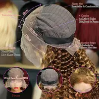 Perruques complètes en cheveux humains naturels, frontale en dentelle HD transparente 13x4, bouclées couleur miel marron, couleur ombrée, ondulations profondes, 4/27 6