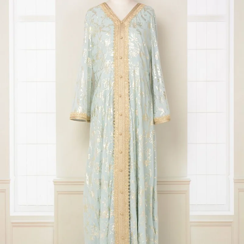 Dubai Evening Dress Bottom Grab Flower Gold Stamping Fashion Robe Dress