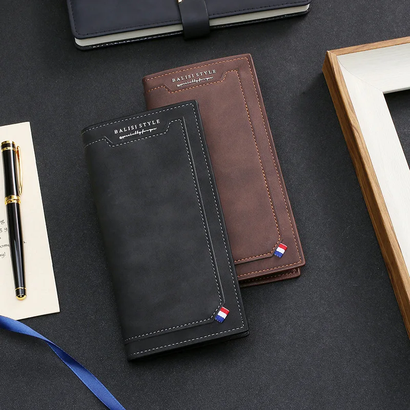 Vintage Men's Long Wallet Business Leather Coin Purse Large Capacity Card Holder Fashion Men's Vertical Money Wallet