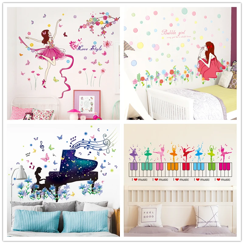 Cartoon Girl Wall Stickers Decor Vinyl DIY Children Mural Decals for House Kids Rooms Baby Bedroom Nursery Decoration | Дом и сад