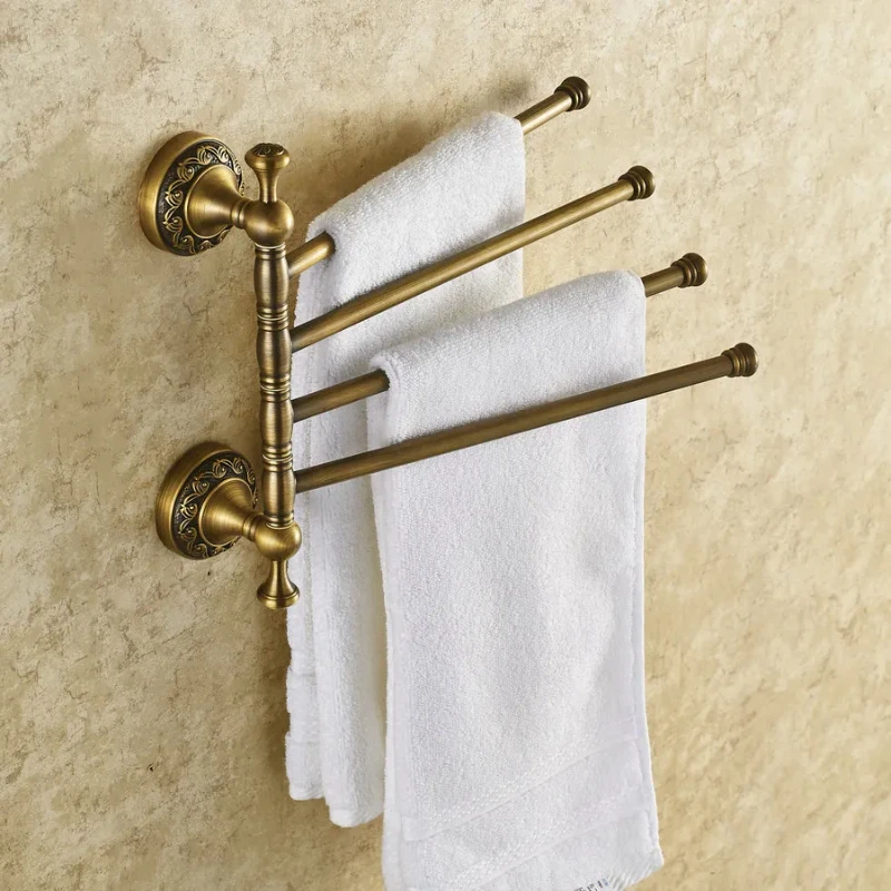 

European style Movable Solid Copper Pole Rotary 4 Tiers Towel Bars Wall Mount 31cm Length Antique Bronze Brushed Towel Racks