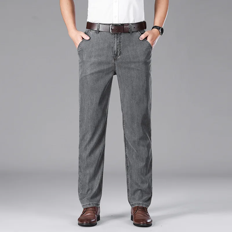 

Sizes 28-42 Summer Business Men'S Jeans Smoke Gray Tencel Ultra Thin Casual High-Waisted Pants Youth Pants Ice Silk Men'S Pants