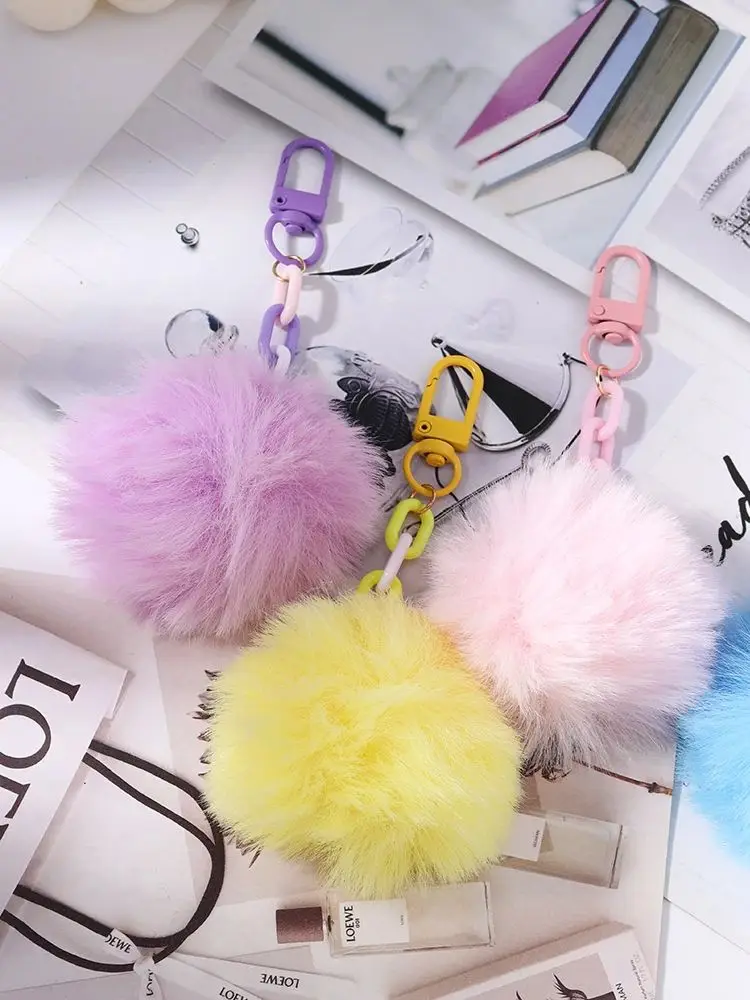 Aihua Niedlicher Flauschiger Pompon-Schlüsselanhänger, Weicher Plüsch-Kaninchenball, Auto-Schlüsselring, Damen-Taschenanhänger, Schmuck-Accessoire – Detail 1
