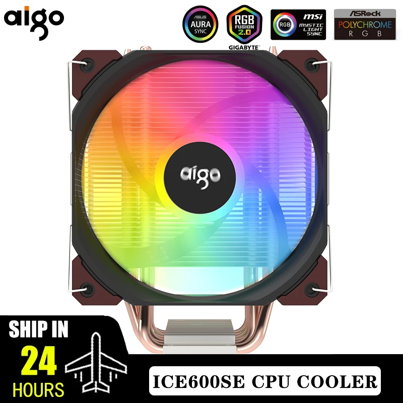 Ventilateur de refroidissement pour processeur AIGO ICE 600SE ARGB 6 caloducs 4 broches PWM 120 mm pour boîtier Intel LGA 1700 1200 115X 18XX 2011 AMD AM4 X99