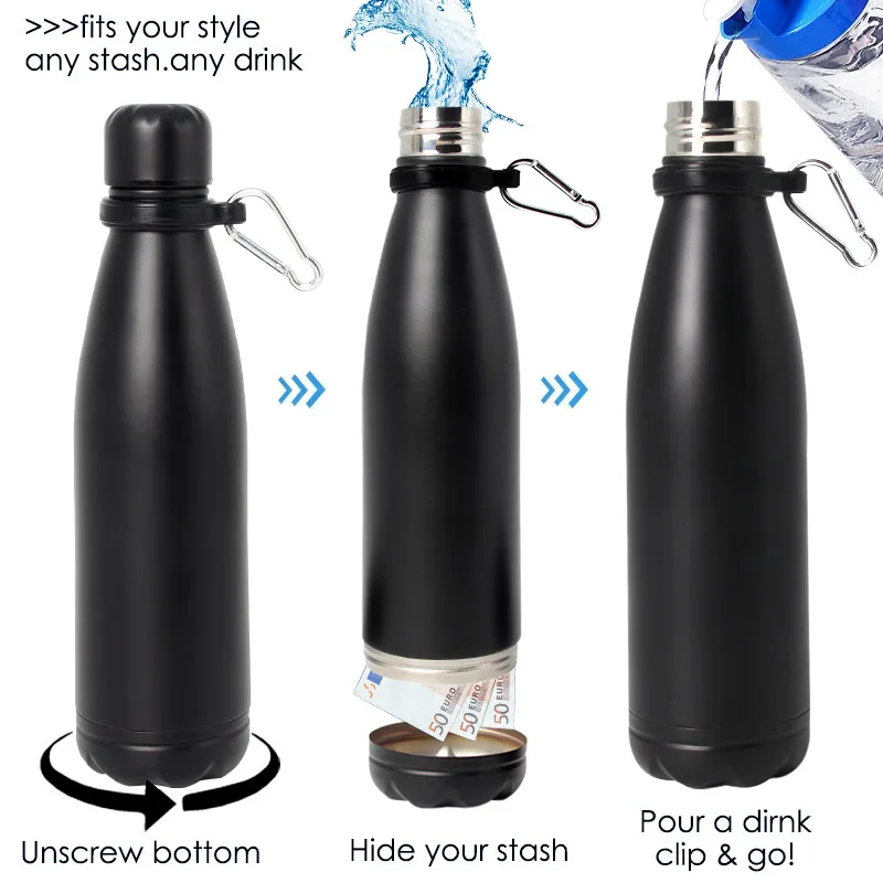 Diversion Safe Water Bottle - Stainless Steel Bottle with Hidden Compartment  for Cards, Keys, Cash, and Valuables - Insulated Bottle for Hot and Cold  Drinks - 18 Ounces 