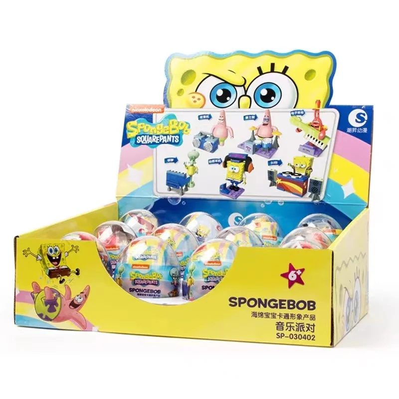 6PCS SpongeBob SquarePants Surprise Egg Patrick Star Squidward Tentacles Music Party Building Block Twisted Egg Toys For Kids