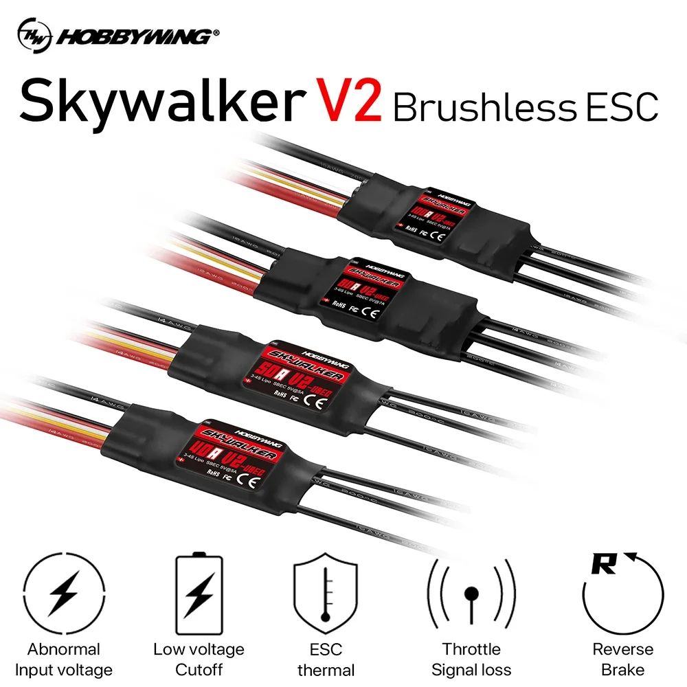 Hobbywing Skywalker 20a/30a/40/50a/60/80a/100a/Rc Fpv Quadcopter 비행기 헬리콥터 용 Ubec이있는 브러시리스 Esc 속도 컨트롤러