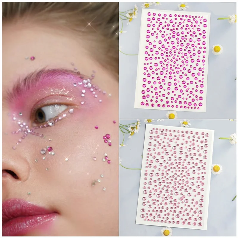 Face Jewels Tattoo Stickers Rhinestones Fake Tattoo for Women Masquerade Party Music Festival Stage Performance Face Makeup Tool 3