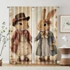 2pcs, Popular Curtain Panels 2D print Two rabbits holding hands Machine Washable Fabric (without rod) Thermal Insulation, and 2