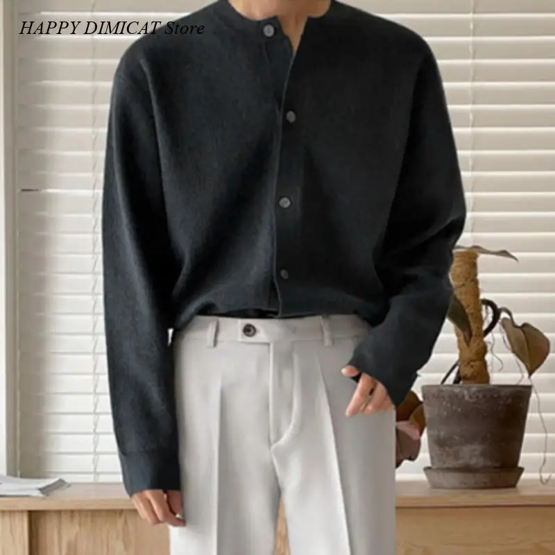 Men's Knitted Business Casual Cardigan Sweater Men's Autumn Korean Fashion Loose Trend Long Sleeve Solid Color