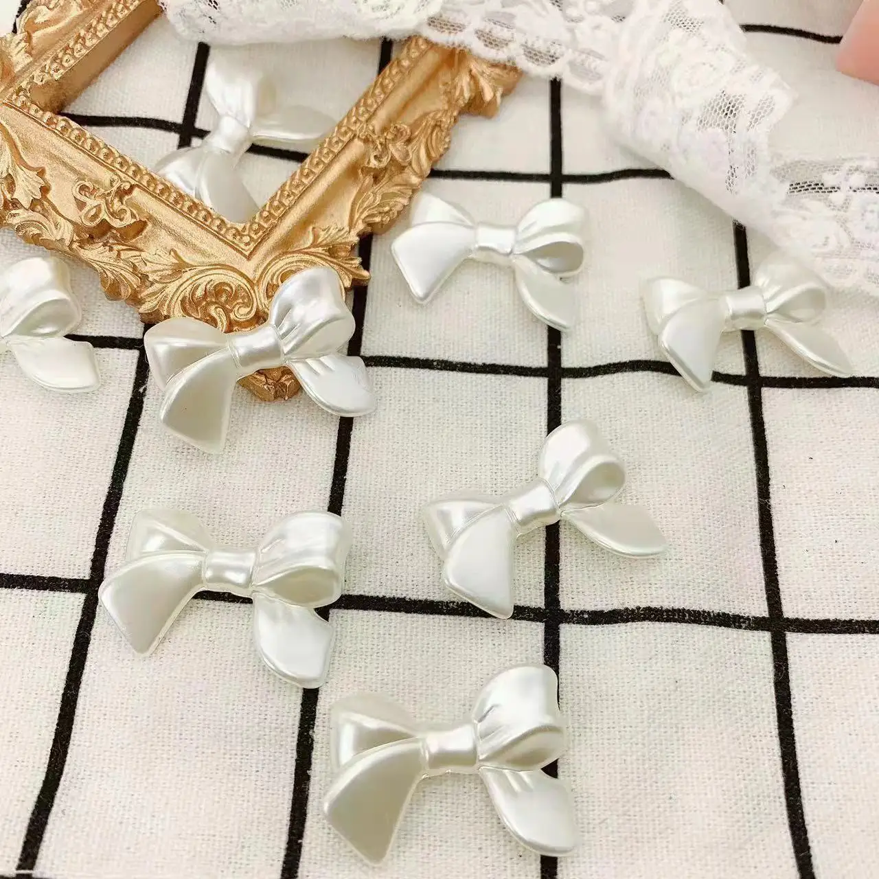 

French Irregular Ribbon Feels Imitation Pearl Bow DIY Handmade Earrings Hair Necklaces Accessories Beads