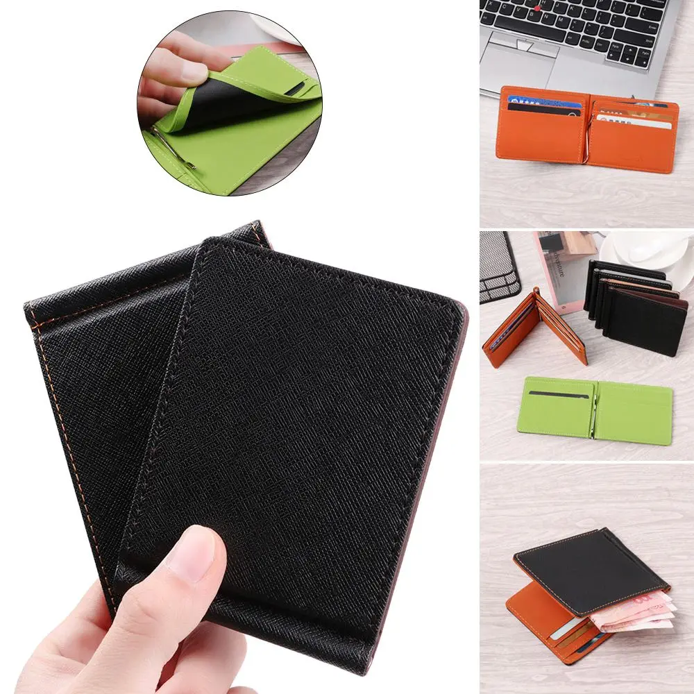 Slim Credit Card Solid Thin Wallet Bifold Money Clip ID Card Holder Short Skin Purses Men leather bifold wallet money clips wallet id credit card holder