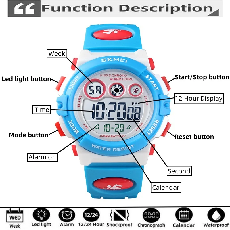 SKMEI Children Watch Boys Waterproof LED Digital Sports Watch Kids Alarm Date Watch for Children Girl Gift Reloj Deportivo 2