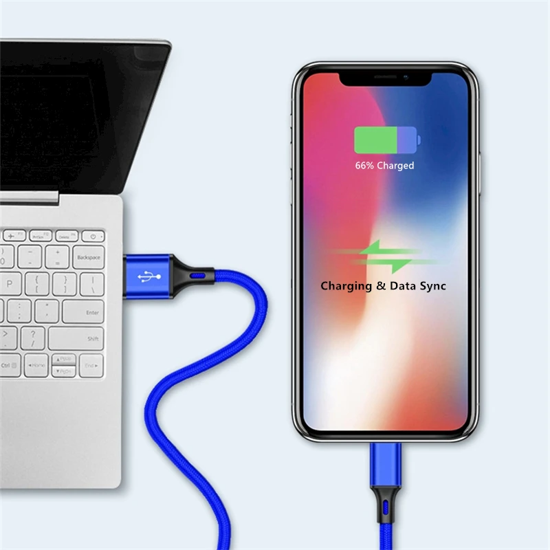 20W USB 고속 충전 케이블 (아이폰 X, XR, XS, 11, 12, 13 미니, 14 프로 맥스, 6, 6S, 7, 8, 14 플러스, SE용) 고속 충전 코드 나일론 편조 케이블