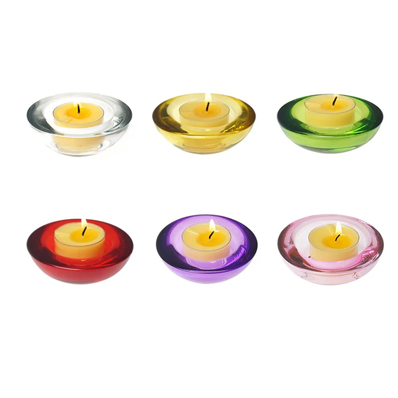 Tealight Candle Holder, Round Glass Candle Holder Decoration, 4.5cm Diameter, Red, Clear, Yellow, Purple, Green for Home