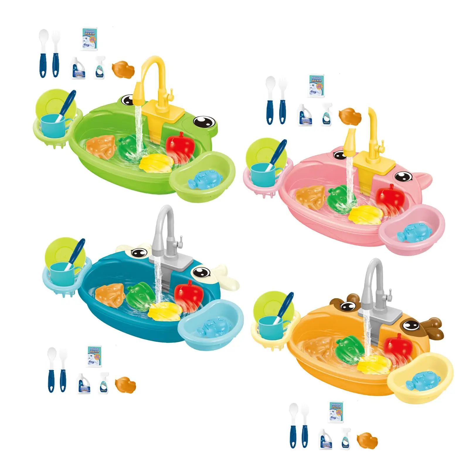

Игрушка для кухонной раковины, Игровая кухня, игрушечные аксессуары с проточной водой, едой
