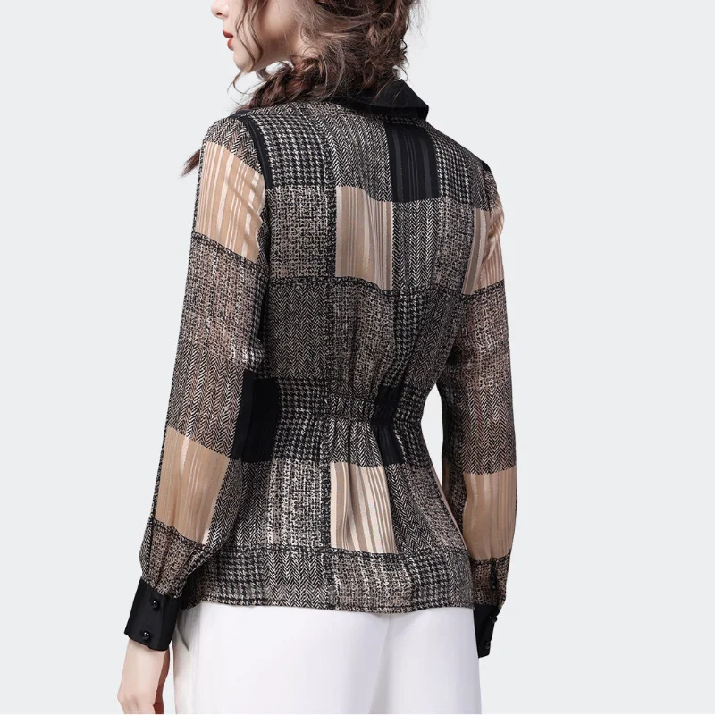 2023 Summer New Simplicity Lapel Elegant Drawstring Slim Long Sleeve Button Casual Vintage Commute Women's Clothing Top Blouse