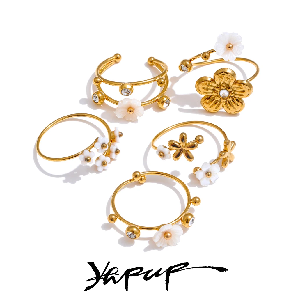 Yhpup natural beautiful zircon shell flower adjustable open gold circle high quality