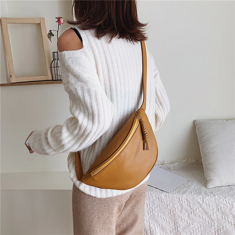 Women Fashion Chest Bags Large Capacity Crossbody Banana Bags Ladies Quality PU Leather Waist With Belt For Female