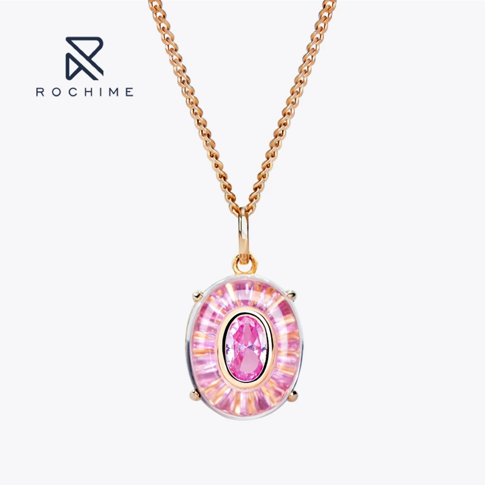 

Rochime Crystal Pink Yellow Color Gemstone Necklace S925 Silver 18k Gold Rose Gold Plated 5a Zircon Jewelry