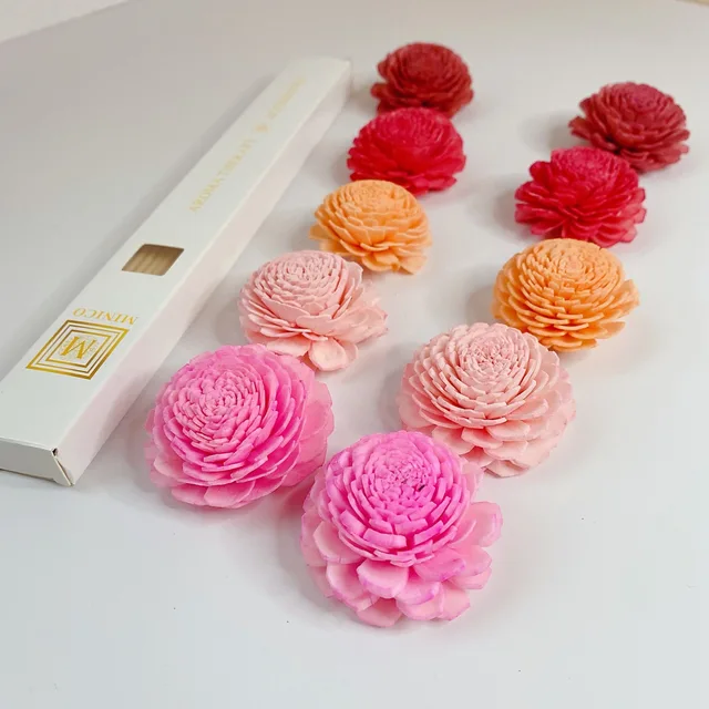 10Db 4,5 Cm-Es Színű Vegyes Sola Virág + 30Db Szálas Illékony Rúd No-Tűz Aromaterápiás Doboz Beállítva Az Otthoni Illatok Dekorációjára - Image 2