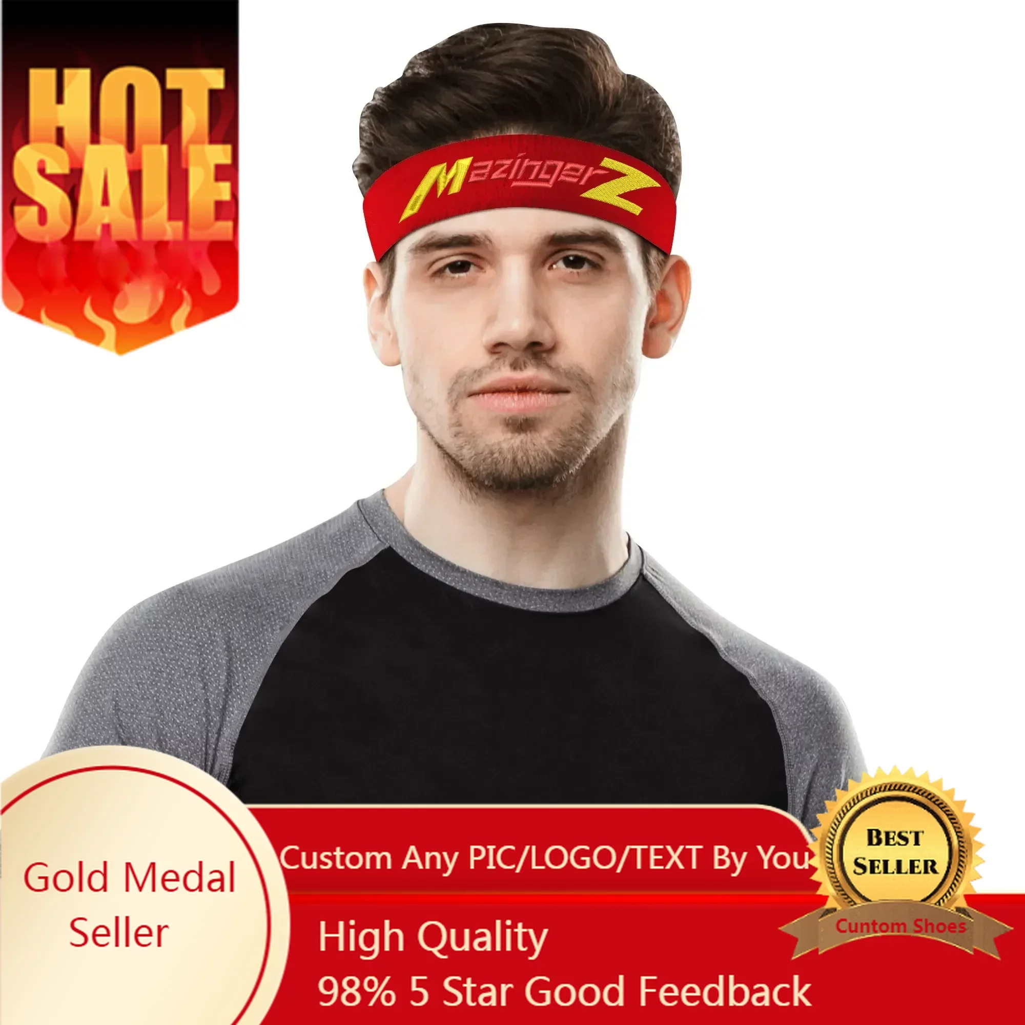 

Mazinger Z Cartoon Logo Embroidered Sports Headband Mens Womens Sweatband Bandana Back Band DIY Name & Team Name & Colors