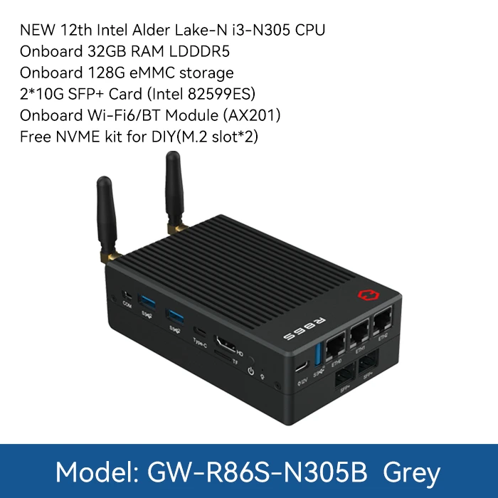 Gowin R86S-N305B Firewall Router All in One Mini PC with Intel 