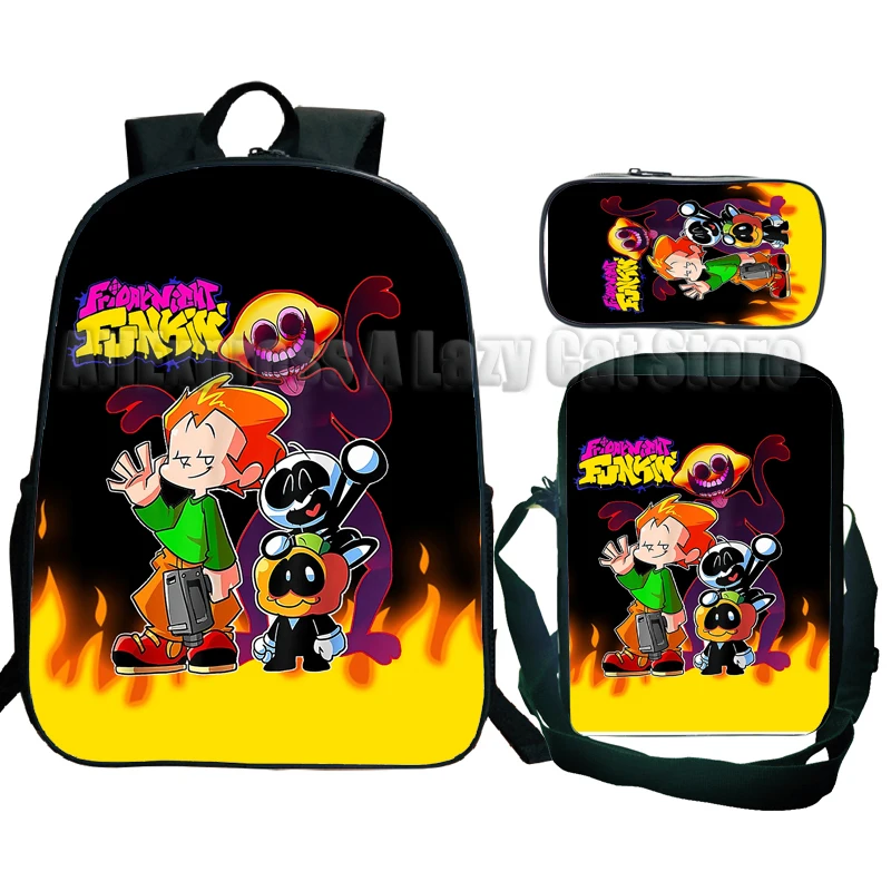 3pcs Friday Night Funkin Backpack with Crossbody Bag Cartoon Pen Case Kawaii Girls Boys Children Rucksack Kids Teenagers Bag 2