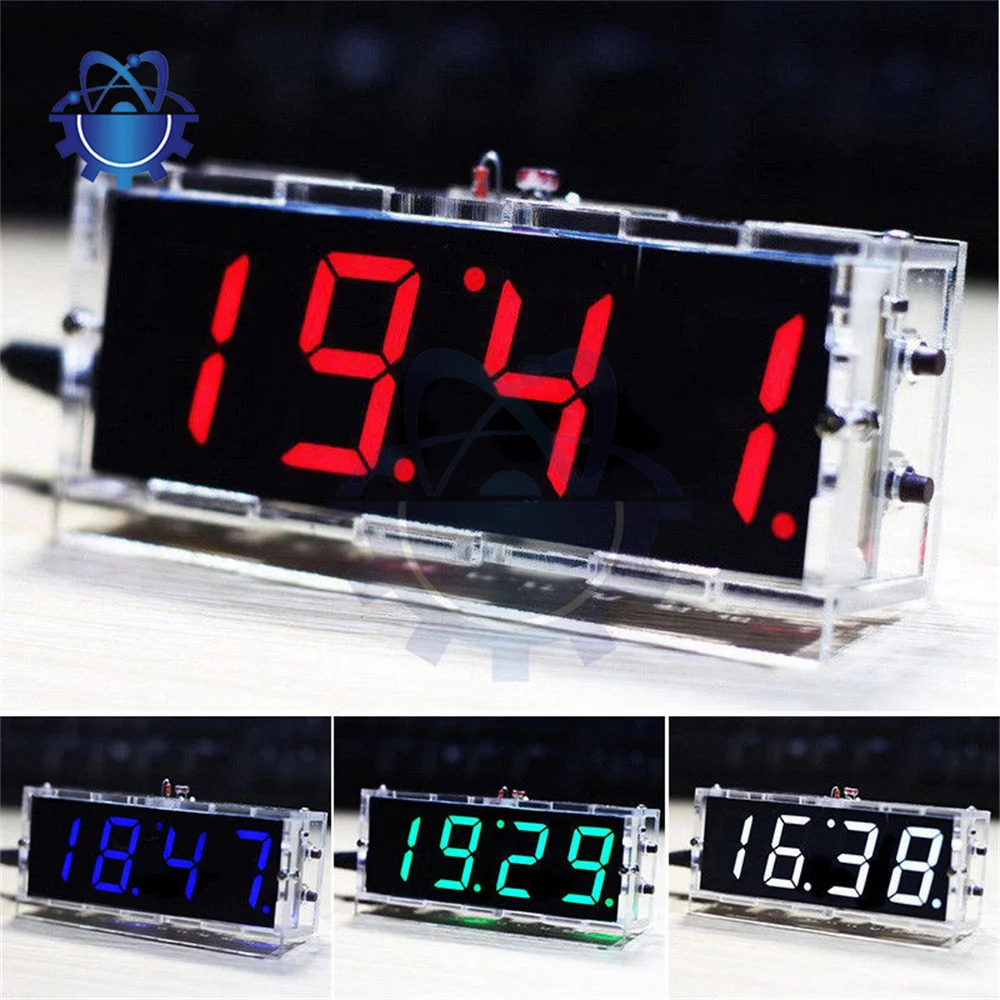 Electronic Clock LED Microcontroller Kit Red/Blue/Green/White Digital Clock Time Light Control Temperature Thermometer DIY KIT portable 2 in 1 automotive car digital electronic lcd clock time thermometer temperature display with blue backlight