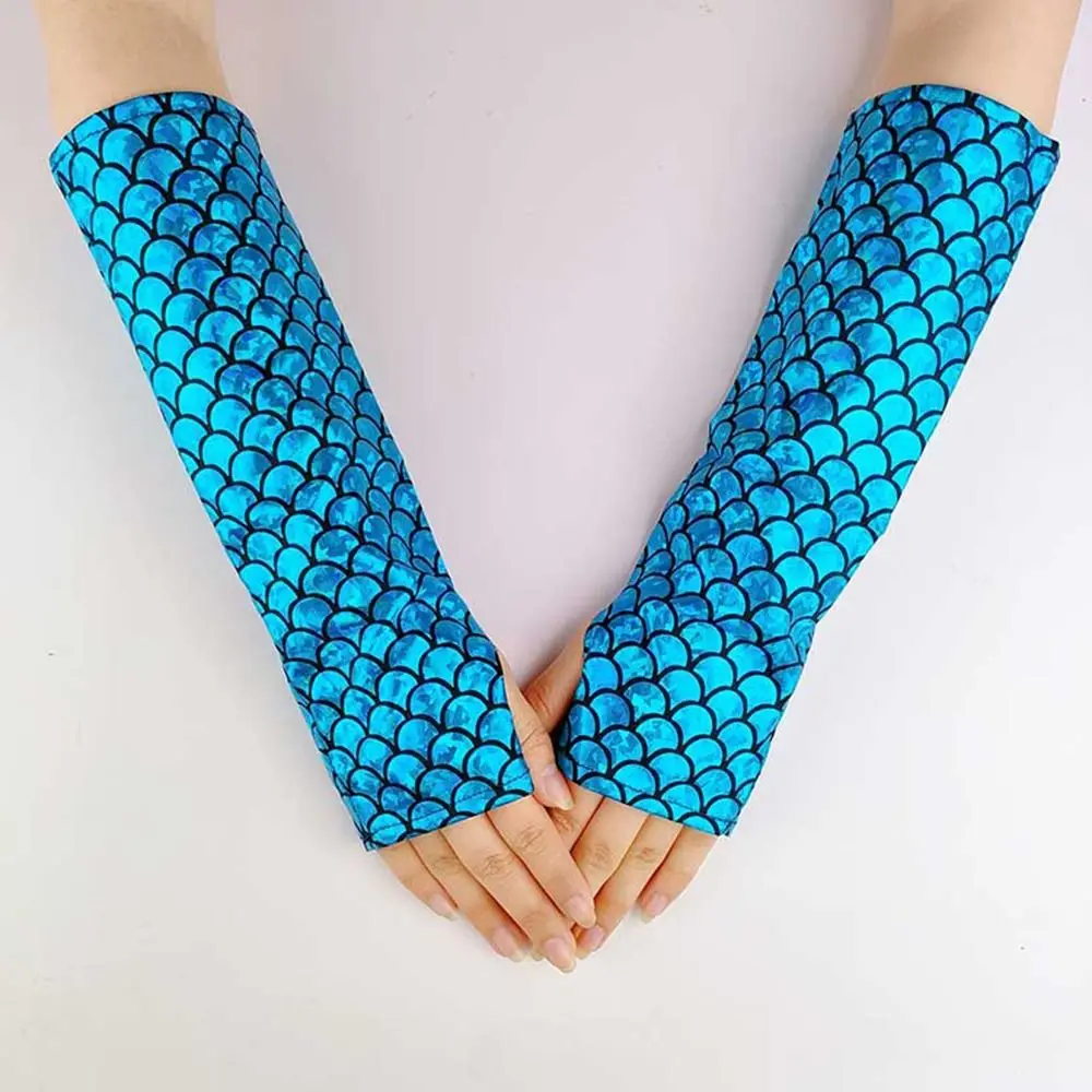 Fashion Colorful Fingerless Gloves Fish Scale Long Arm Sleeves Cosplay Gloves Adult