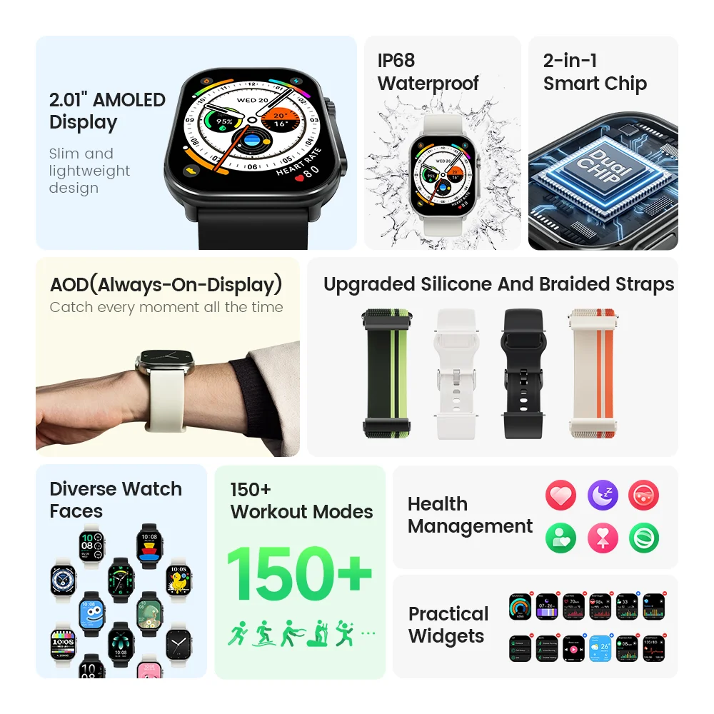 Filwans GTS Smartwatch 2.01" AMOLED Smart Watches for Men Women Sports Health Sleep Monitoring Smart Watch 2024 Blutooth Calling 3