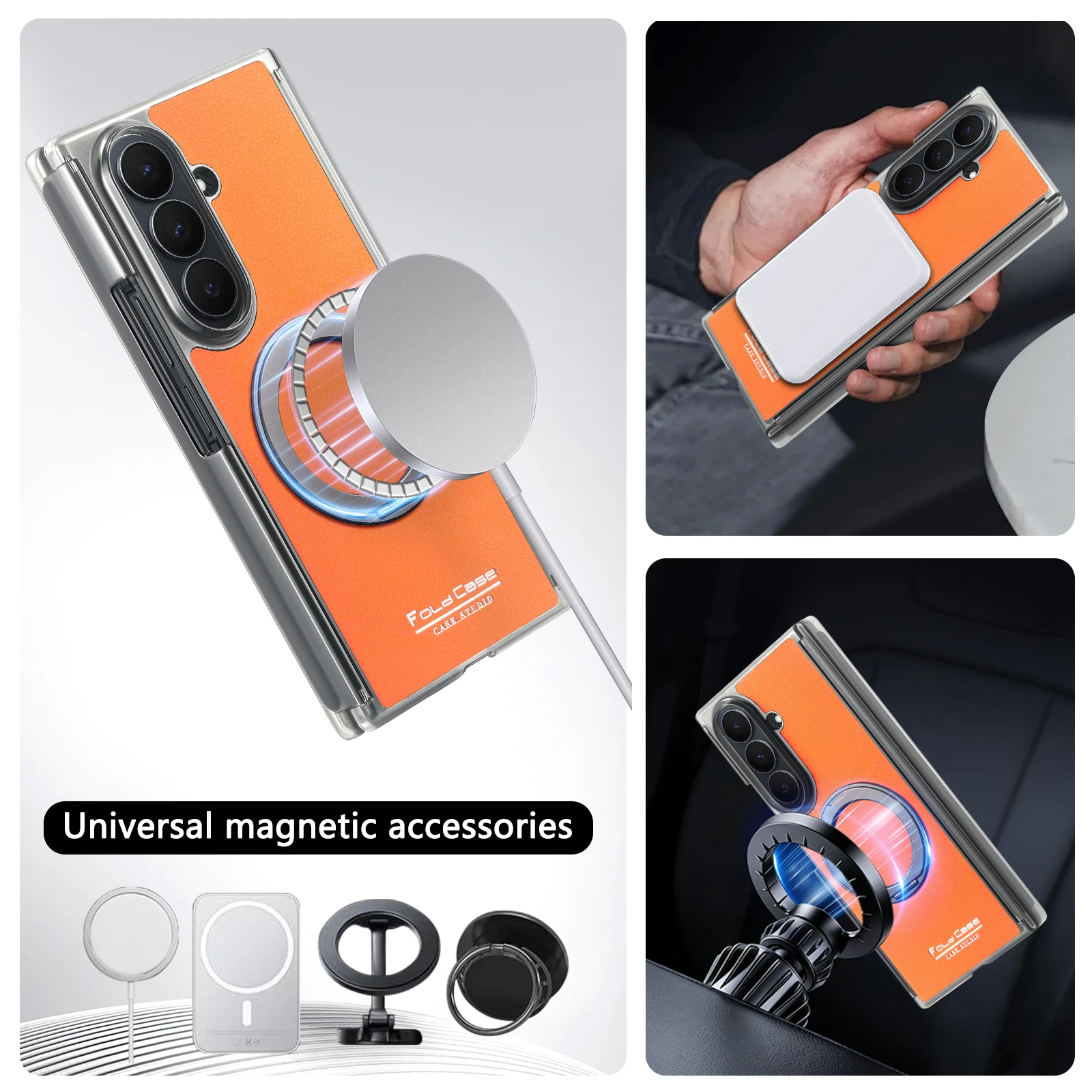 360 Rotating Magnetic Phone Case with Wireless Charging and Dual-Axis Shockproof Design