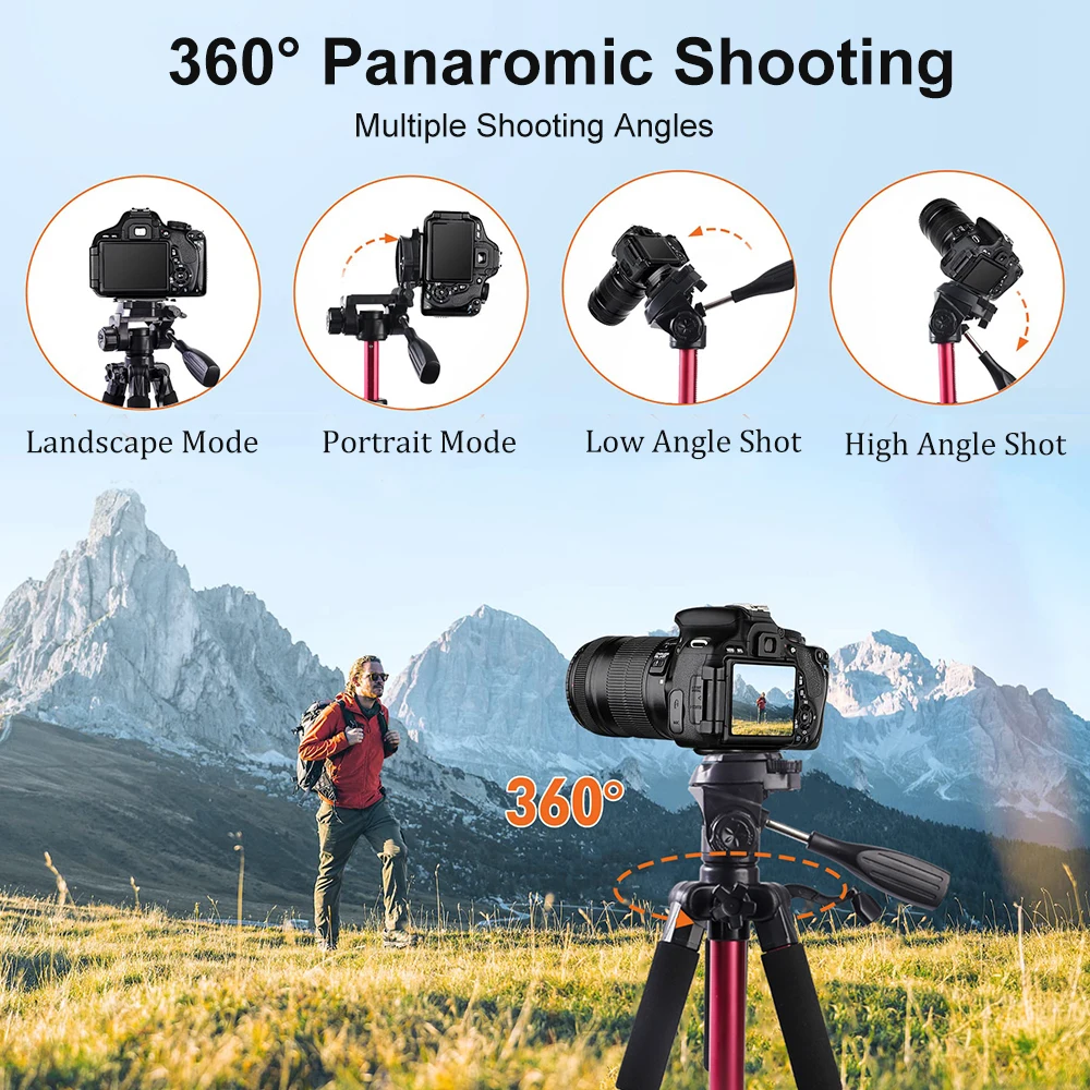 ZOMEI 전문 블로거 삼각대 알루미늄, 키 148cm 휴대폰 스탠드, 빠른 플레이트 마운트 팬 헤드, DSLR SLR 디지털 카메라용