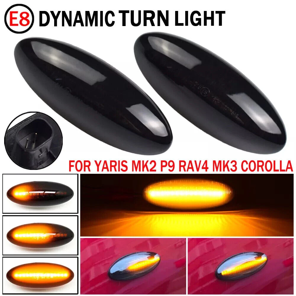 

2X Dynamic LED Side Marker Turn Signal Light Sequential Blinker for Toyota Yaris Mk2 P9 RAV4 Mk3 ACA3 ALA3 Auris Mk1 E15 Corolla