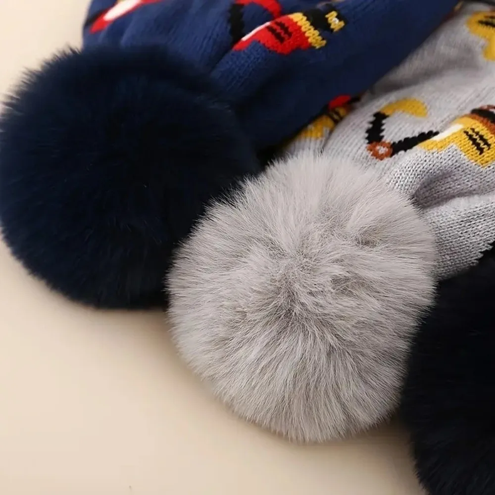 Acrylic Kids Winter Hat with Ear Flaps and Excavator Print