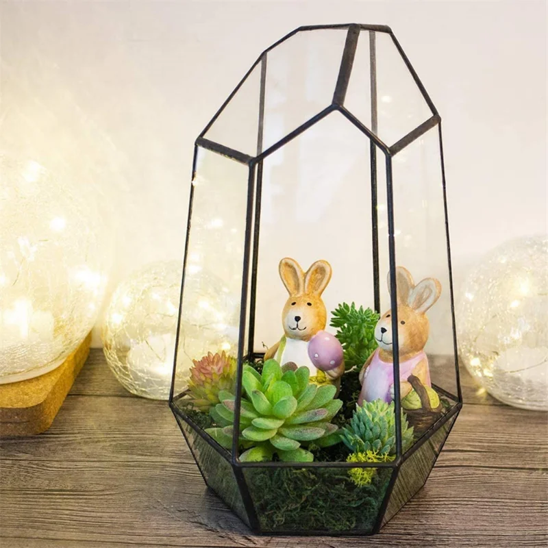 Large Prismatic Glass Flower House, Fleshy Moss Micro Landscape, Ecological Bottle, Green House, Six-sided Cut, Home Decor