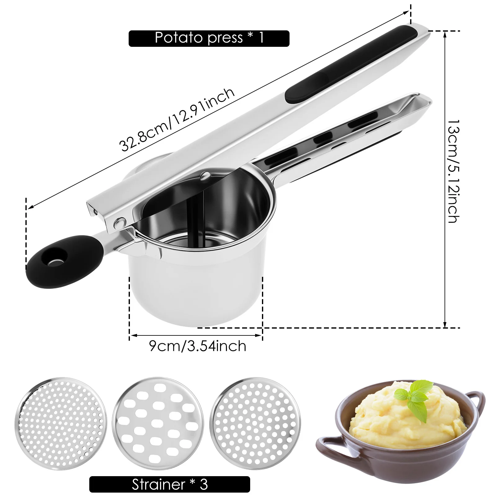 Potato Ricer Stainless Steel Potato Masher and Ricer for Mashed Potatoes Manual Press Kitchen Gadget for Mashed Potatoes