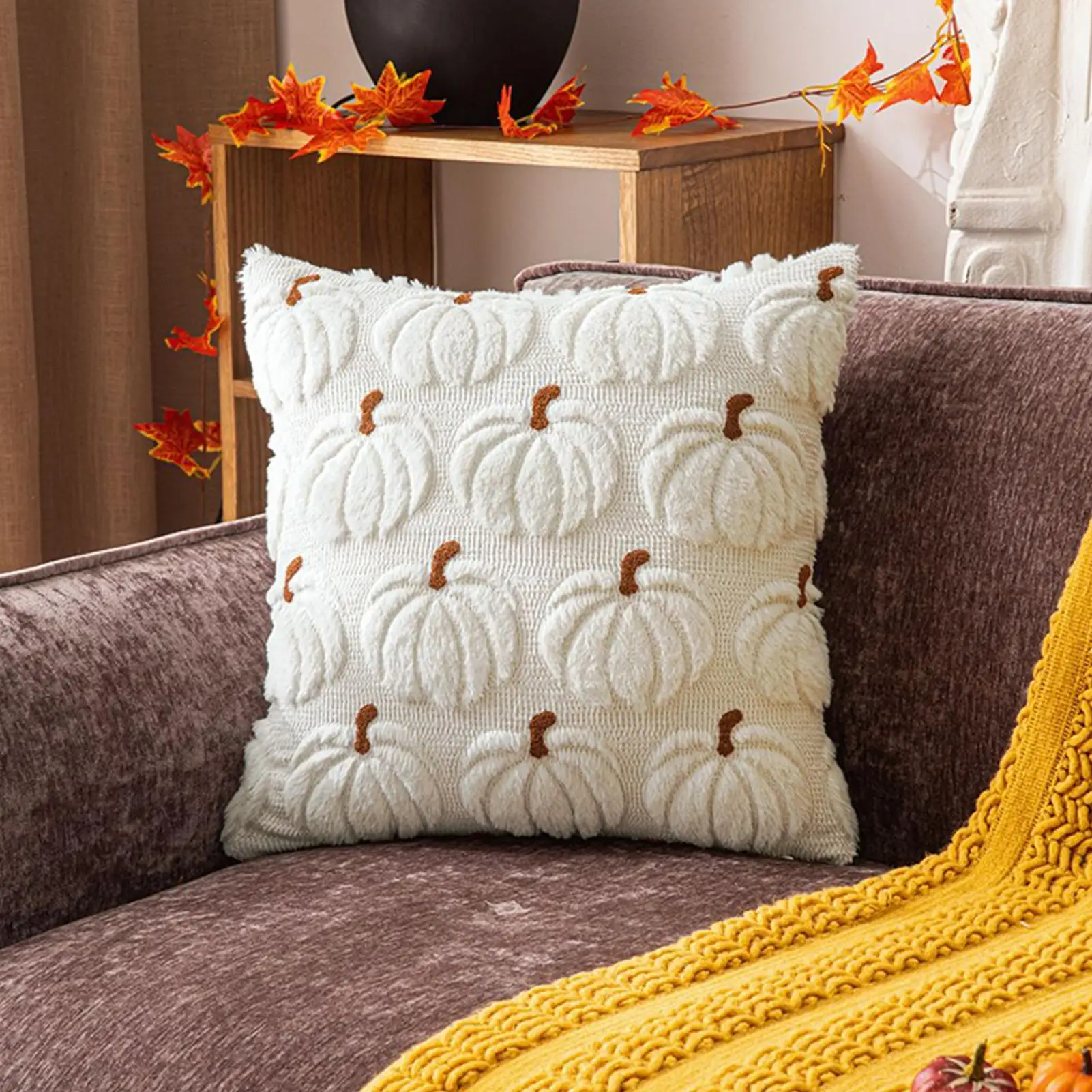 17.72 inches halloween Pillowcase Pumpkin autumn Decorative Throw Pillow Cover Home Decorations soft plush white Pillowcases