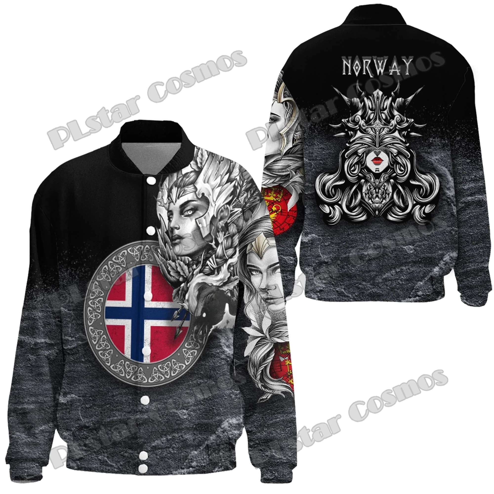 Denmark Raven Odin Tattoo Pattern 3D Printed Fashion Men's Thicken Stand-Collar Jacket Unisex Casual Winter Baseball Jacket FX40
