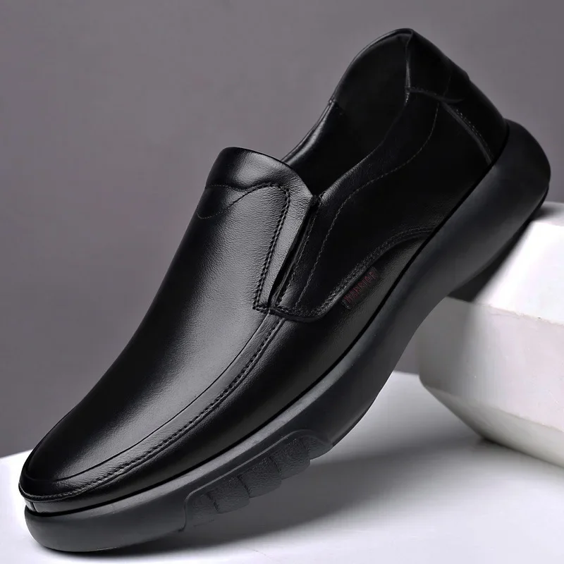 Men Handmade Genuine Leather Plush Warm Shoes 37-47 Soft Anti-slip Rubber Work Loafers Casual Leather Business