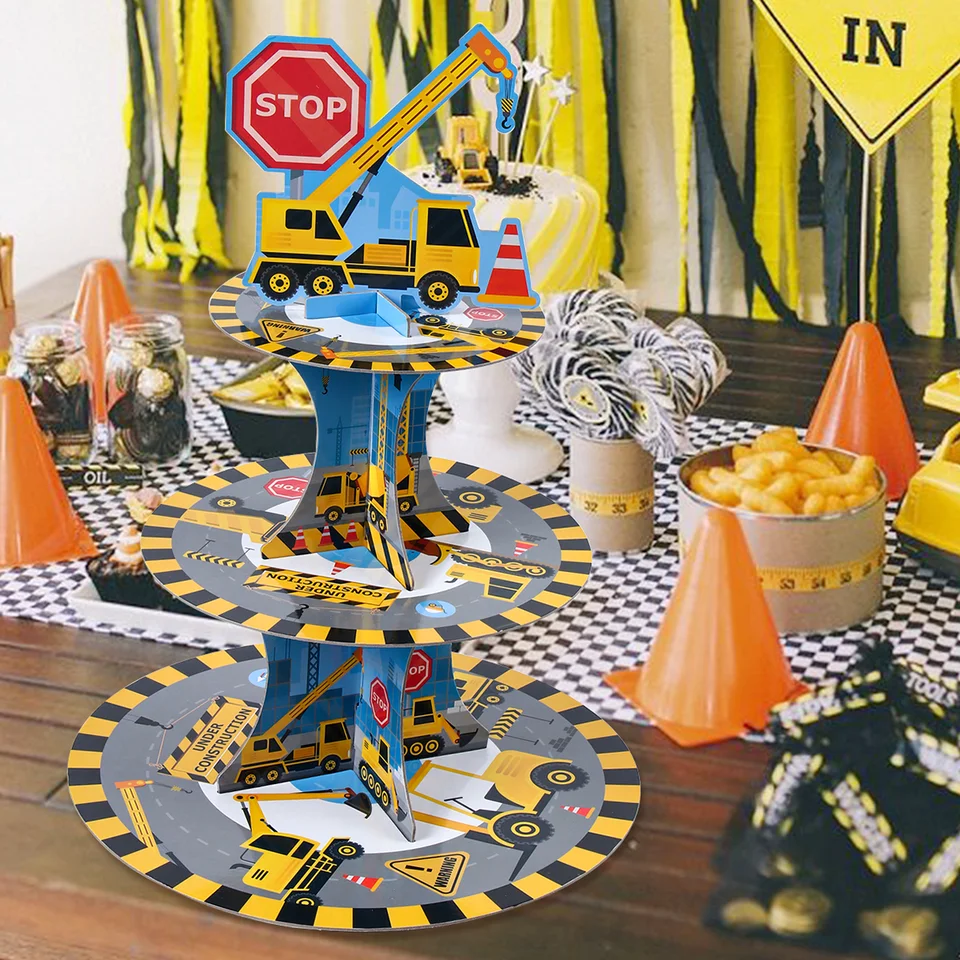 49 Pezzi Decorazione Torta Cantiere – Escavatori, Bulldozer, Segnali Stradali, Non Commestibile, Per Festa Bambini