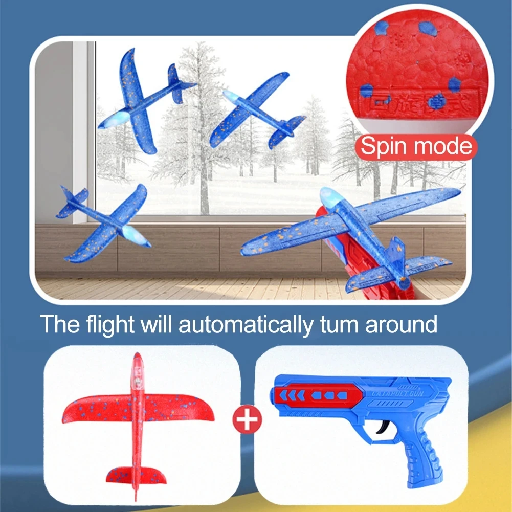 Airplane Launcher Toys Kids Catapult Guns Aircraft Shooting Toy Outdoor Sports Flying Foam Plane Launcher Gifts for Boys Girls 4