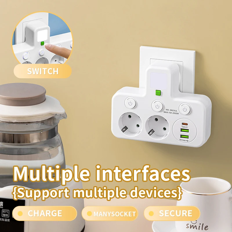 European Plug Wireless Desktop Power Board with Network Filter and Optional USB-C Port