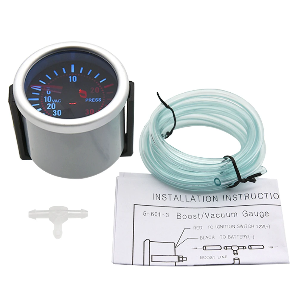 2" 52mm LED Turbo Boost Pressure Gauge – PSI & Vacuum, Needle Pointer With Smoke Lens