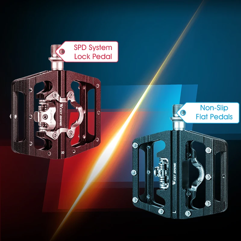 WEST BIKING Mountain Bike Pedals Dual Function Sided Pedals Plat & SPD Clipless Pedals Sealed Bearings, 9/16 Bicycle Pedal